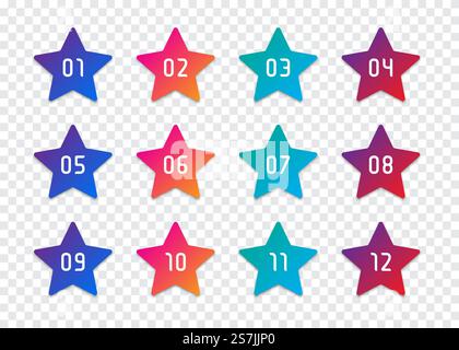Set of star number bullet point 1 to 12 Stock Vector