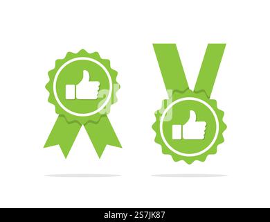 Green approved medal or certified medal icon with shadow. Vector illustration Stock Vector