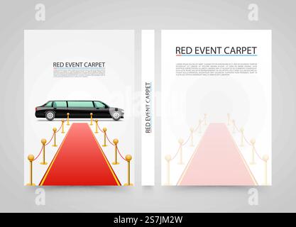 Red event carpet isolated on a white background. A4 size cover paper, Vector illustration. Red event carpet isolated on a white background. Vector illustration Stock Vector