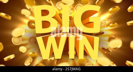 Big win sign with gold realistic 3d coins background. Jackpot concept ...