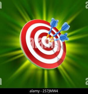 Target with darts 3d art on the green background. Vector illustration Stock Vector