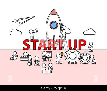 Start Up text work office with people. Vector illustration Stock Vector