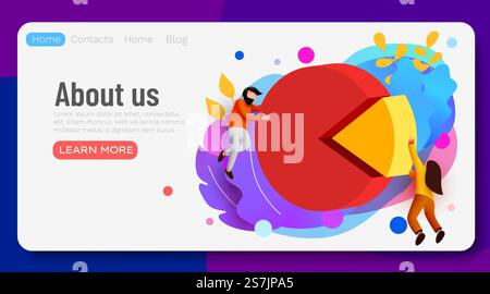 People interacting with charts and analysing statistics and data. Landing page template. Vector illustration. People interacting with charts and analysing statistics. Stock Vector