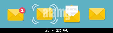 Set of email message envelope icons in a flat design Stock Vector