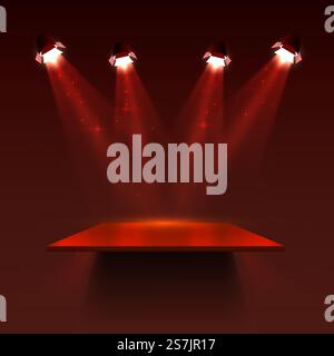 The square pedestal in red colors, the presentation of the best. Vector illustration Stock Vector