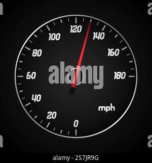 Car speedometer in miles with red arrow. Vector illustration Stock Vector