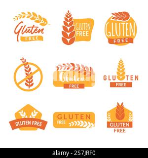 Gluten free drawn isolated sign icon set. Healthy lettering symbol of gluten free.. Gluten free drawn isolated sign icon set. Healthy lettering symbol of gluten free Stock Vector