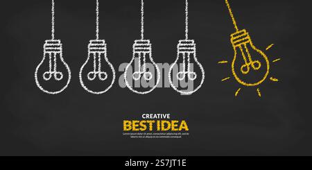 Think different and Stand out from the crowd concept, Creative ideas with one glowing light bulb background Stock Vector