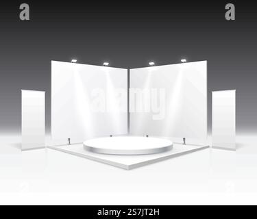 Scene show Podium for presentations on the gray background. Vector illustration Stock Vector