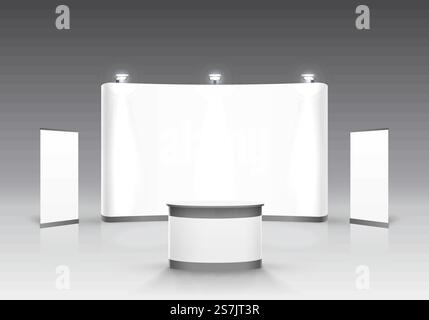 Scene show Podium for presentations on the gray background. Vector illustration Stock Vector