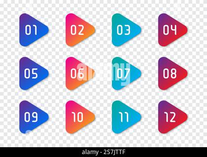 Set of number bullet point 1 to 12 Stock Vector