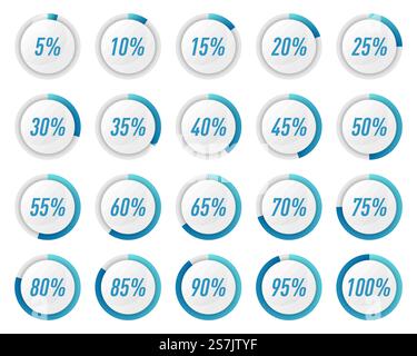 Collection of blue circle percentage diagrams for infographics Stock Vector