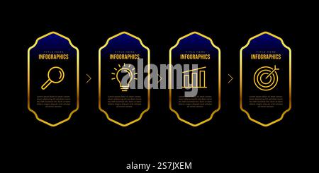 Luxury infographic template with 4 options, Business timeline data visualization concept Stock Vector