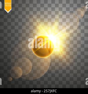 Total solar eclipse vector illustration on transparent background. Full moon shadow sun eclipse with corona,, eps 10.. Total solar eclipse vector illustration on transparent background. Full moon shadow sun eclipse with corona vector illustration Stock Vector