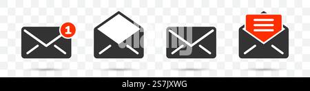 Set of notification mail or sms icons on a transparent background Stock Vector