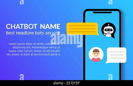 Chatbot phone call flat customer vector service marketing banner. Chat bot support smartphone app.. Chatbot phone call flat customer vector service marketing banner. Chat bot support smartphone app Stock Vector