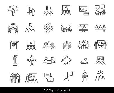 Set of linear business training icons. Workshop icons in simple design. Vector illustration Stock Vector