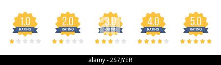 Set of rating stars badges with ribbon in a flat design Stock Vector
