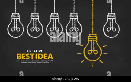 Think different and Stand out from the crowd concept, Creative ideas with one glowing light bulb background Stock Vector