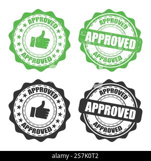 Set of approved rubber stamp on a transparent background Stock Vector