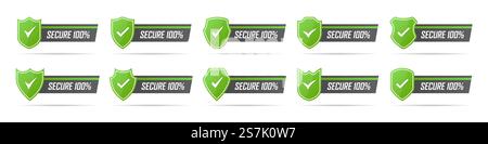 Set of green secure badge icons with shadow Stock Vector