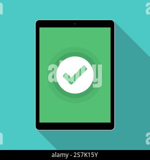 Tablet with green checkmark notification in a flat design Stock Vector