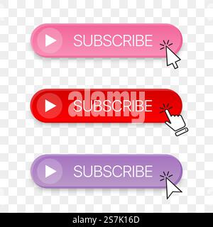 Subscribe button icon collection with different clicking hand cursor Stock Vector