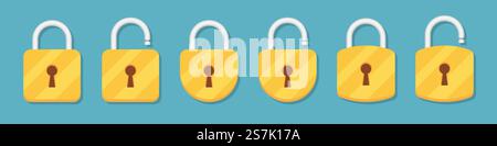 Lock and unlock padlock icons collection in a flat design Stock Vector
