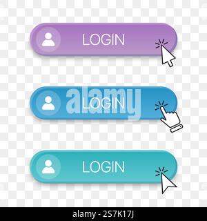 Login button icon collection with different clicking hand cursor Stock Vector