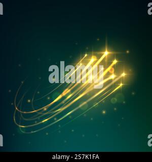 Meteor shower with yellow shooting stars burning in the night sky with bright trails of afterglow. Astronomy and space concept design usage. Meteor shower icon of shooting stars in night sky Stock Vector