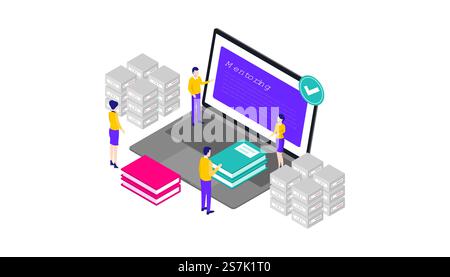 Online Mentoring & Training Platform Isometric 3d Vector Illustration Desktop Web User Interface Stock Vector