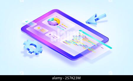 Website programming and coding. Web development and coding. 3D Gradient Isometric Illustrations. Suitable for ui, ux, web, mobile, banner and infographic. Stock Vector