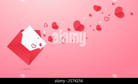 A love letter opened and a red heart flew out of the letter. Leave space for adding text. Stock Vector