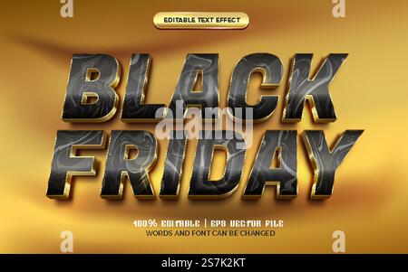black friday golden marble luxury 3d editable text effect style template Stock Vector