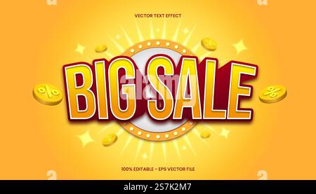 3D Big Sale Text Effect with yellow and red color theme. Stock Vector