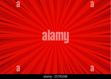 Abstract background comic cartoon red zoom lines with halftone pattern. Stock Vector