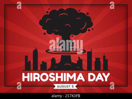 Hiroshima Day Vector Illustration on 6 August with Peace Dove Bird and Nuclear Explosion Background in Flat Cartoon Hand Drawn Templates Stock Vector