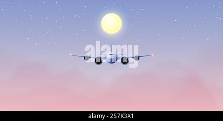 Airplane window view with beautiful night time sky and stars background vector illustration Stock Vector