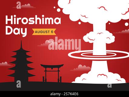 Hiroshima Day Vector Illustration on 6 August with Peace Dove Bird and Nuclear Explosion Background in Flat Cartoon Hand Drawn Templates Stock Vector