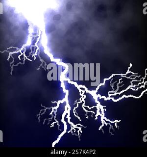 Isolated realistic lightning in the dark blue sky,tunderstorm element ...