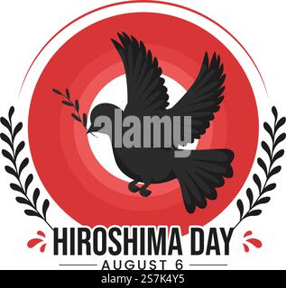 Hiroshima Day Vector Illustration on 6 August with Peace Dove Bird and Nuclear Explosion Background in Flat Cartoon Hand Drawn Templates Stock Vector