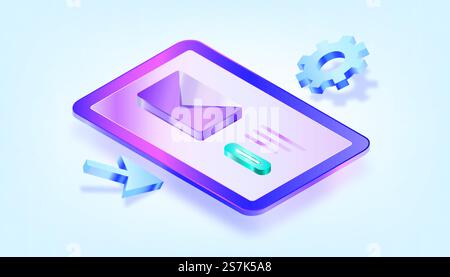 Mail service concept. 3D Gradient Isometric Illustrations. Suitable for ui, ux, web, mobile, banner and infographic. Stock Vector