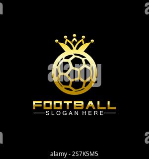 Luxury golden football king logo design on isolated black background Stock Vector