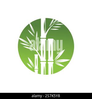Bamboo with green leaf logo ilustration vector template Stock Vector