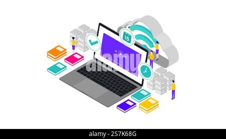 Online courses Isometric 3d Vector Illustration Desktop Web User Interface, Suitable For Web Banners, Diagrams, Infographics, Book Illustration, Game Asset, and Other Graphic Assets Stock Vector