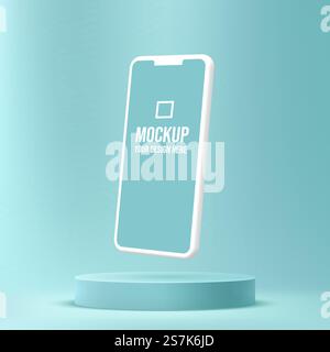 Smartphone podium mockup with blank screen for mobile application presentation, Mobile display stage pedestal on minimal scene Stock Vector