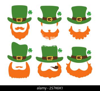 The empty face of the long bearded saint Wearing a green top hat Isolated on white background Stock Vector