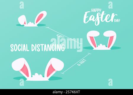 The little bunny ears that emerged from its bow The concept of quarantine and social spacing. Stock Vector