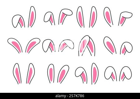 Vector flat variety of rabbit ears For decoration at a children&rsquo;s party on Easter. Stock Vector