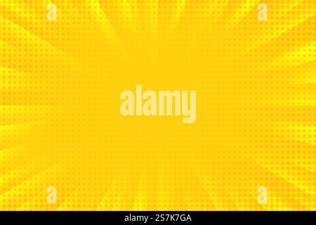 Abstract background cartoon comic zoom yellow rays light diffused with halftone dots. Stock Vector
